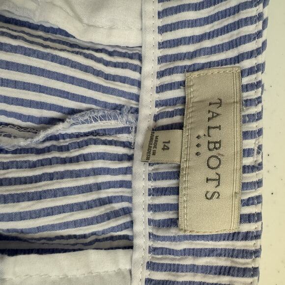 Talbots Capri Pants Size 14 Blue White Stripe Seersucker Cotton Crop Buttons - Picture 4 of 9